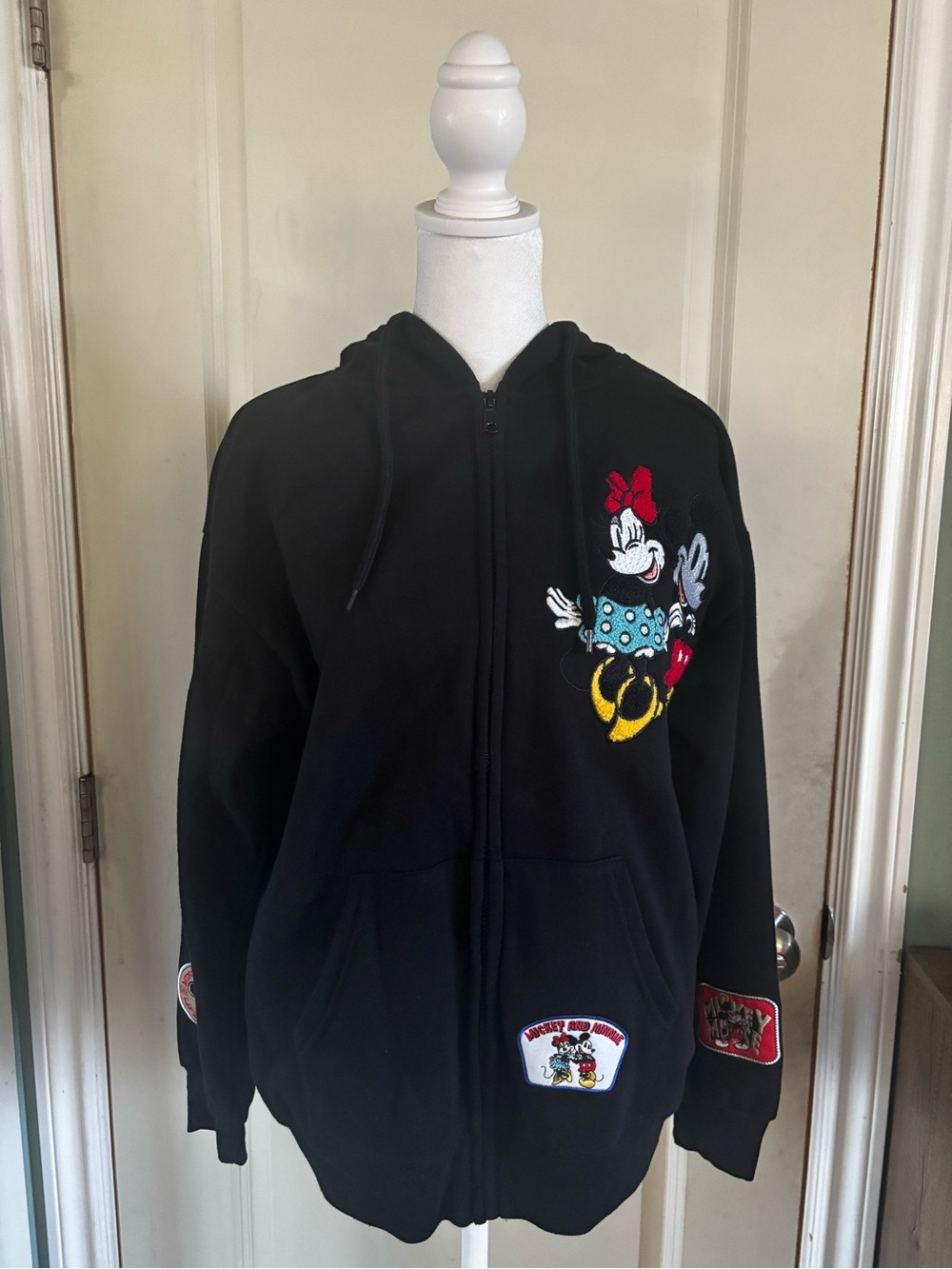 Disney Black Minnie & Mickey Patch Zip-Up Hoodie. Size Small. - Picture 3 of 8
